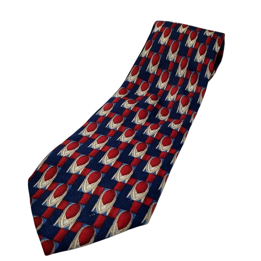 Silk‎ Alexandre London Necktie Geometric Red Blue Made In Italy Tie SEE